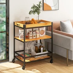 Costway 3-Tier Wine Bar Cart Rolling Rack Serving Trolley Detachable Top & Glass Holder -Costway GUEST dad10b2e f7e9 4ed8 acf0 a01613aa0548