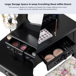 Costway Vanity Wood Makeup Dressing Table Stool Jewelry Desk Black -Costway GUEST dad67628 ff91 4895 b9a8 29dbe462943a