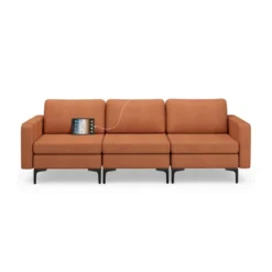 Costway Modular 3-Seat Sofa Couch W/ Socket USB Ports & Side Storage Pocket OrangeDark Grey -Costway GUEST dadbdec1 5d9a 478a bff1 fe75c63c2621