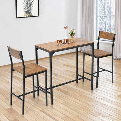 Costway 3PCS Bar Table Set Industrial Counter Height Dining Table Set W/2 Stools 4 Costway 3PCS Bar Table Set Industrial Counter Height Dining Table Set W/2 Stools - Image 2