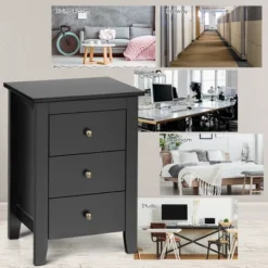 Costway Set Of 2 Nightstand End Beside Sofa Table W/ 3 Drawers Bedroom Furniture Black -Costway GUEST db31b230 313f 4327 bbfe a13ba467cfaa