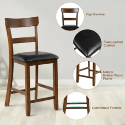 Costway Set Of 4 Barstools Counter Height Chairs W/Leather Seat & Rubber Wood Legs -Costway GUEST db3fbcf2 0c11 411f bb9e 690b8a00fb6e