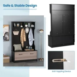 Costway 63 Inches Hall Tree With Coat Rack And Storage Bench Multifunctional Coat Rack Black/White -Costway GUEST dbc31574 8d4a 40af 9b29 054d0b5bf47f