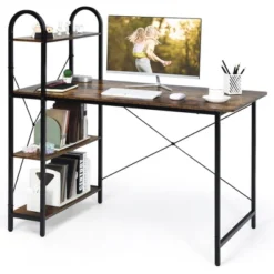 Costway 48'' Reversible Computer Desk Writing Table Workstation W/ Storage Shelf BlackBrown -Costway GUEST dbc454cf c997 4e20 9e63 7c827cd001ed
