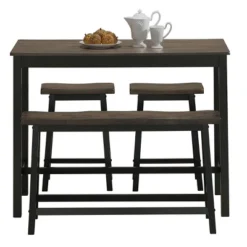 Costway 4 Pcs Solid Wood Counter Height Table Set W/ Height Bench & Two Saddle Stools -Costway GUEST dbf69a3e 7962 4cbb 934d 0d8306b45ed1