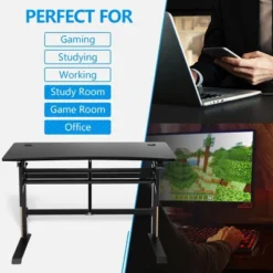 Costway Pneumatic Height Adjustable Gaming Desk T Shaped Game Station W/Power Strip Tray -Costway GUEST dc1fa11f f3b9 42ac ab3b 7db8cd29e43e