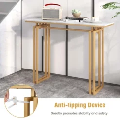 Costway 43.5'' Console Table Faux Marble Entryway Sofa Table With Metal Legs Living Room Black/Gold -Costway GUEST dc34b247 e5c4 491c b99d c363dd254a45