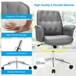 Costway Modern Home Office Leisure Chair PU Leather Adjustable Swivel W/ Armrest -Costway GUEST dc513921 678c 4411 85da f50d010d4519