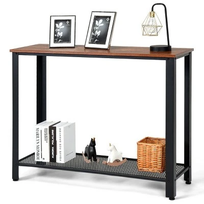 Costway Console Sofa Table W/ Storage Shelf Metal Frame Wood Look Entryway Table SilverBlack 11 Costway Console Sofa Table W/ Storage Shelf Metal Frame Wood Look Entryway Table SilverBlack - Image 9