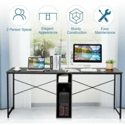 Costway 2 Person Computer Desk Double Workstation Office Desk W/ Storage Rustic Brown Black/Brown -Costway GUEST dcb58d11 20a5 4dd1 a168 1244cf1f8bf7