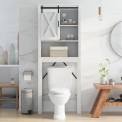 Costway Over The Toilet Bathroom Storage Cabinet With Sliding Barn Door & Adjustable Shelf -Costway GUEST dcc06c47 7d9f 413c b354 984676203859