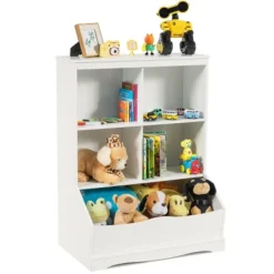 Costway 3-Tier Children's Multi-Functional Bookcase Toy Storage Bin Floor Cabinet GreyWhite -Costway GUEST dccbb848 1735 4b51 a540 4a22e5cc0f25