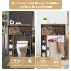 Costway Over The Toilet Bathroom Storage Cabinet With Sliding Barn Door Rustic Brown -Costway GUEST dcdd7cd7 5a08 4671 a440 9fb351baa89b