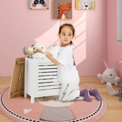 Costway Wooden Toy Storage Organizer Kids Toy Chest W/Lid For Kindergarten Bedroom White -Costway GUEST dd1672d1 a14d 434c af0e 80e4d696a428