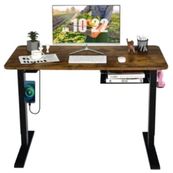 Costway 48'' Electric Standing Desk Height Adjustable W/ Control Panel & USB Port RusticWalnut -Costway GUEST dd20ca49 5e9d 4687 9731 9c9b11308c35