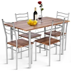 Costway 5 Piece Dining Table Set Wood Metal Kitchen Breakfast Furniture W/4 Chair Walnut 17 Costway 5 Piece Dining Table Set Wood Metal Kitchen Breakfast Furniture W/4 Chair Walnut -Costway GUEST dd3a94cb d9e7 46fb a23a 679ae3c0127d