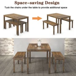 3pcs Dining Set Modern Studio Collection Table With 2 Benches Wood Legs Coffee -Costway GUEST dd4da17c fd2a 4734 a5dd cec79d220ba4