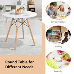 Costway Dining Table Round White Modern Dining Table 31.5'' W/Solid Wooden Leg For Kitchen -Costway GUEST ddb33a24 2f41 4998 9937 af0ff51cb42e