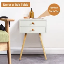 Costway 2PCS Mid Century Modern 2 Drawers Nightstand In White Sofa Side Table End Table -Costway GUEST ddcb34e7 dcd5 4b1b 93a7 a742e57c7dcc