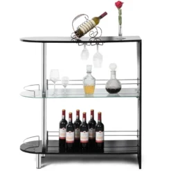 Costway Wine Rack Unit W/Tempered Glass Shelf & Glass Holders Glossy Black -Costway GUEST ddd1f8ce e989 403b a3fb 22bb1a6a93f3