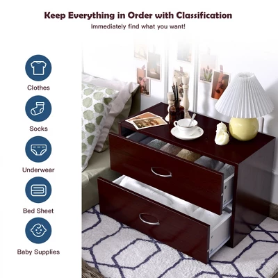 Costway 2-Drawer Dresser Horiztonal Organizer W/Handle Wood End Table Nightstand 5 Costway 2-Drawer Dresser Horiztonal Organizer W/Handle Wood End Table Nightstand - Image 3