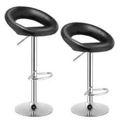 Costway Set Of 2 Bar Stools Adjustable PU Leather Barstools Swivel Pub Chairs Black New Low Back -Costway GUEST dde1866f dd55 4e6d 9ff5 208381338aa6