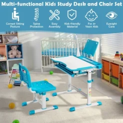 Costway Height Adjustable Kids Study Table And Chair Set W/Bookstand & Light Pink/Light Blue -Costway GUEST de07dada f91b 4fe1 a038 c832b9b58361