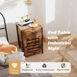 Costway 2PCS Nightstand W/ Drawer Cabinet Adjustable Shelf Industrial Side Table Rustic -Costway GUEST de2769ee 3e85 453c 9d1c 91c32fb322fc