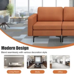 Costway Modular 3-Seat Sofa Couch W/ Socket USB Ports & Side Storage Pocket OrangeDark Grey -Costway GUEST de3ad375 f7b7 4a2e 824f a51974c8970d