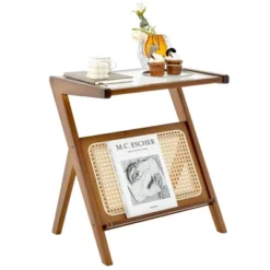 Costway Rattan Side Table Bamboo Accent Bedside Table With Tempered Glass Top Walnut/Natural 22 Costway Rattan Side Table Bamboo Accent Bedside Table With Tempered Glass Top Walnut/Natural -Costway GUEST de5f630f 1a50 458b 89c3 24cb5020071b