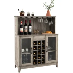 Costway 2-Door Buffet Bar Cabinet Kitchen Storage Sideboard Wine Rack Glass Holder GreyBlack -Costway GUEST de6596e6 ddc9 4db6 8e97 1f3ff62cba20