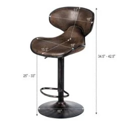 Costway Set Of 4 Adjustable Bar Stools Swivel Bar Chairs W/ Backrest Retro Brown Hot-Stamping Cloth -Costway GUEST de6b9b78 1ecf 455a a684 839b9eb6f70f
