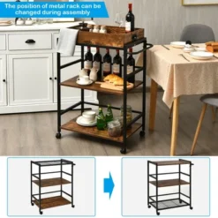 Costway 3-Tier Rolling Bar Cart Kitchen Serving Cart W/ Removable Tray & Handle -Costway GUEST de776320 ad02 492f 9973 2962b0e929b7