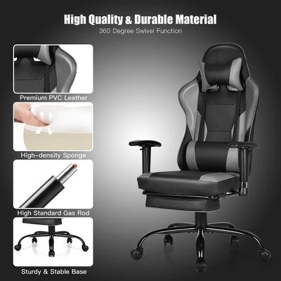 Costway Gaming Chair Racing High Back Office Chair W/ Footrest Black 11 Costway Gaming Chair Racing High Back Office Chair W/ Footrest Black - Image 9