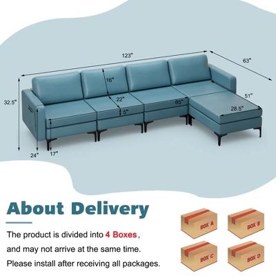 Costway Modular L-shaped Sectional Sofa W/ Reversible Chaise & 4 USB Ports 5 Costway Modular L-shaped Sectional Sofa W/ Reversible Chaise & 4 USB Ports - Image 3