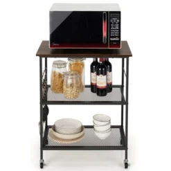 Costway 3-Tier Kitchen Serving Cart Utility Standing Microwave Rack W/ Hooks -Costway GUEST def9eabd 8f58 47f4 a5cd b054d5eab075
