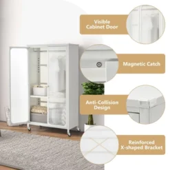 Costway Storage Wardrobe Cabinet Mobile Armoire Closet With Hanging Rod & Adjustable Shelf -Costway GUEST df08917d c7f1 4577 a495 606962790541