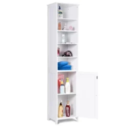 Costway 72''H Bathroom Tall Floor Storage Cabinet Shelving Display GreyWhite -Costway GUEST df112442 55dc 470d 94be 59da343fbff6