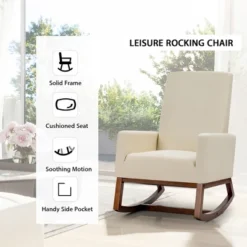 Costway Mid Century Retro Fabric Upholstered Rocking Chair Modern Armchair Beige 14 Costway Mid Century Retro Fabric Upholstered Rocking Chair Modern Armchair Beige -Costway GUEST df2417a6 dc13 411b 8f8b 0c40418b381f