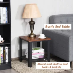 Industrial End Table 2-Tier Side Table W/Storage Shelf Rustic Sofa Table Black 13 Industrial End Table 2-Tier Side Table W/Storage Shelf Rustic Sofa Table Black -Costway GUEST df28596a 7c83 4734 a368 d14543d006c4