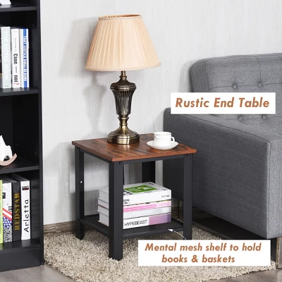 Industrial End Table 2-Tier Side Table W/Storage Shelf Rustic Sofa Table Black 6 Industrial End Table 2-Tier Side Table W/Storage Shelf Rustic Sofa Table Black - Image 4