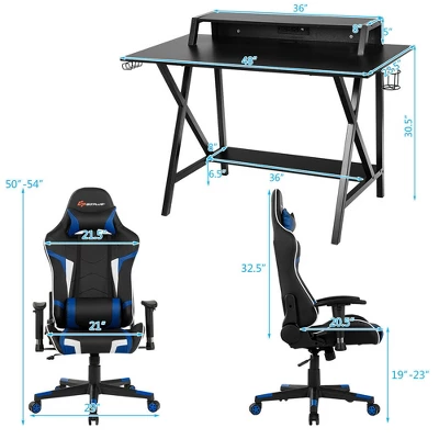 Costway Gaming Computer Desk&Massage Gaming Chair Set W/Monitor Shelf Power Strip 4 Costway Gaming Computer Desk&Massage Gaming Chair Set W/Monitor Shelf Power Strip - Image 2