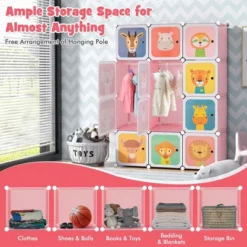 Costway 12-Cube Kids Wardrobe Baby Dresser Bedroom Armoire Clothes Hanging Closet With Door Blue/Pink 20 Costway 12-Cube Kids Wardrobe Baby Dresser Bedroom Armoire Clothes Hanging Closet With Door Blue/Pink -Costway GUEST dfc28d77 a90c 4261 8e88 f34943cad6cf