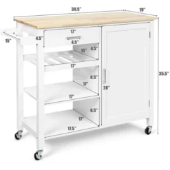 Costway 4-Tier Wood Kitchen Island Trolley Cart Storage Cabinet W/ Wine Rack White