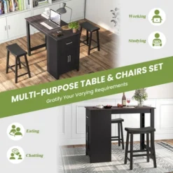 Costway 3 Pieces Bar Table Set Pub Dining Table With Saddle Stools & Storage Cabinet Black 12 Costway 3 Pieces Bar Table Set Pub Dining Table With Saddle Stools & Storage Cabinet Black -Costway GUEST e00a1ed3 d826 4091 9abc 492f9579dade