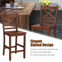 Costway Set Of 2 Bar Stools 24'' Counter Height Chairs W/ Rubber Wood Legs Walnut -Costway GUEST e023cb79 cfb9 4d1c 9c18 84b2be7ae857