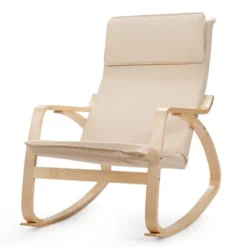 Costway Modern Bentwood Rocking Chair Fabric Upholstered Relax Rocker Lounge Chair GrayBeige -Costway GUEST e02d1c58 6085 4a63 b62f 4ca2d00ed6a7