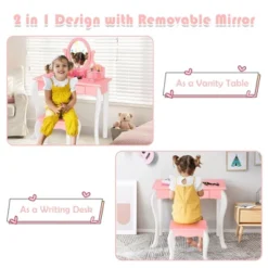 Costway Kids Vanity Princess Makeup Dressing Table Stool Set W/ Mirror Drawer -Costway GUEST e041d953 7947 447a 8490 5f14f1bf729a