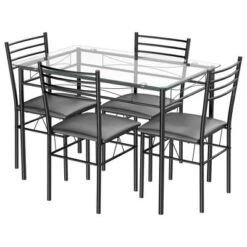 Costway 5 Piece Dining Set Glass Top Table & 4 Upholstered Chairs Kitchen Room Furniture 17 Costway 5 Piece Dining Set Glass Top Table & 4 Upholstered Chairs Kitchen Room Furniture -Costway GUEST e04a360a 4d94 4a5c a40a 57e573b7e536