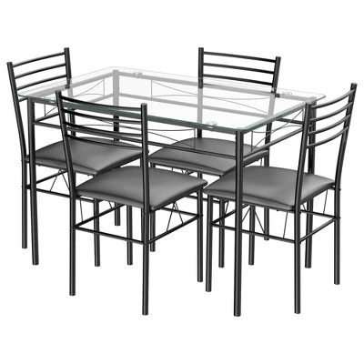 Costway 5 Piece Dining Set Glass Top Table & 4 Upholstered Chairs Kitchen Room Furniture 10 Costway 5 Piece Dining Set Glass Top Table & 4 Upholstered Chairs Kitchen Room Furniture - Image 8
